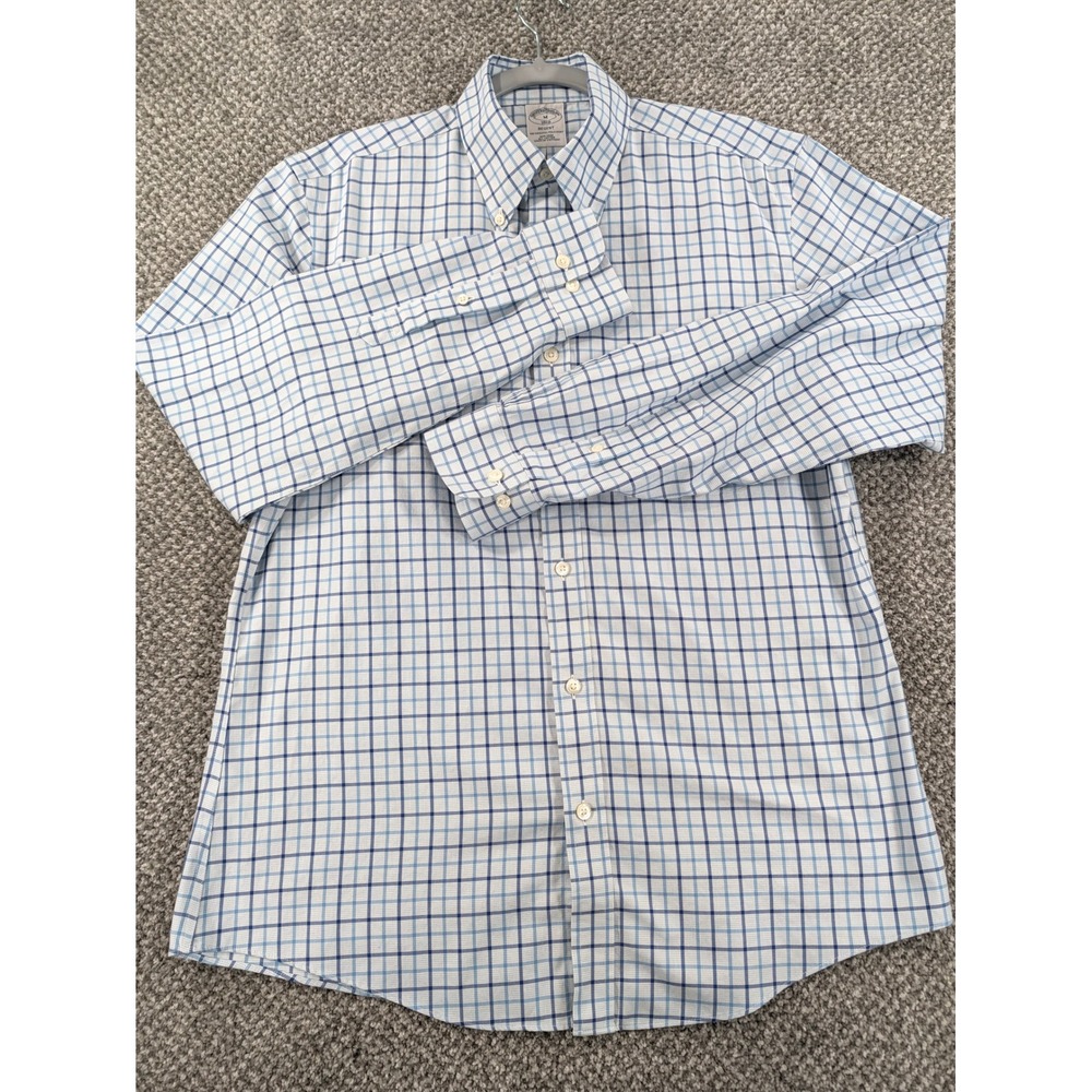 Brooks Brothers 1818 Regent Fit Non-Iron Cotton Check Shirt Blue White Mens M